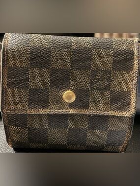 Louis Vuitton Brown Damier Leather Interior Wallet with Gold Snap